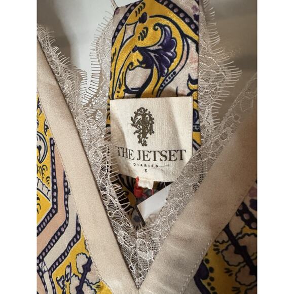 The Jetset Diaries Before Dawn Slip Dress Yellow Blue Lace Trim Size Small NWT - Picture 5 of 13